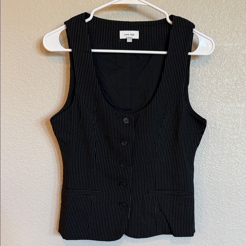 Love Tree Black Pinstripe Buttoned Vest